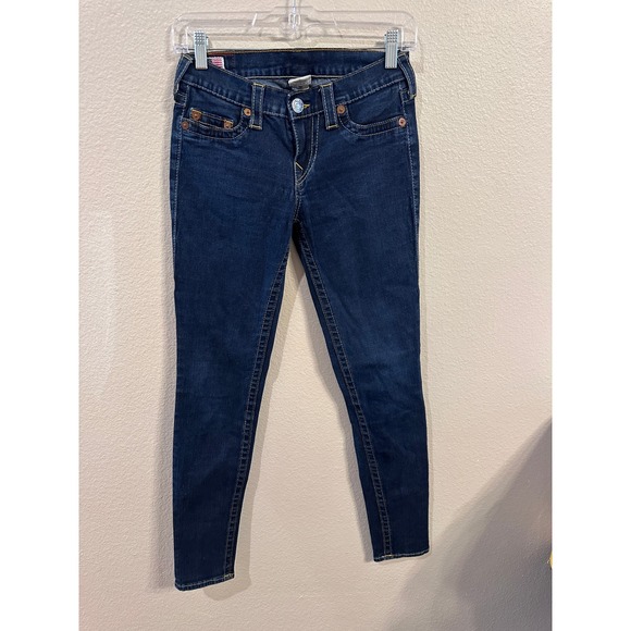 True Religion Women's Dark Wash Denim Skinny Jeans Size 28 USA‎ Made - Picture 1 of 5